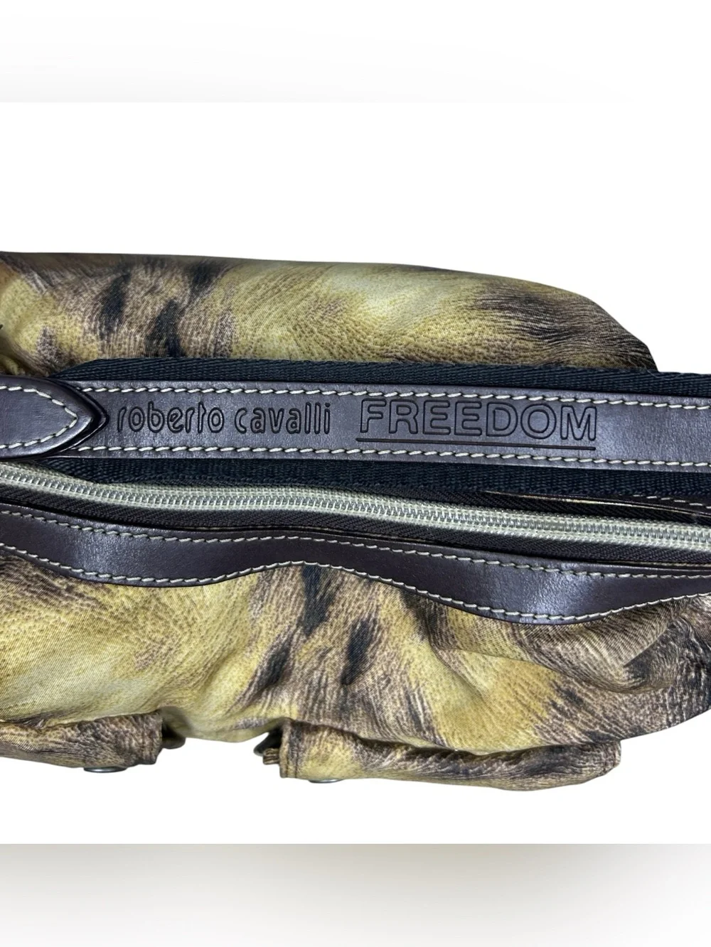 Roberto Cavalli Freedom Vintage Hobo Shoulder Bag Nylon Leather Animal Print Y2K